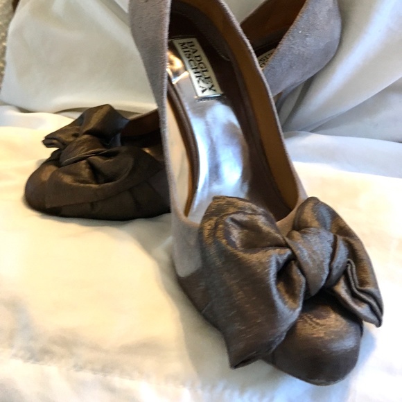 Badgley Mischka Shoes - Satin & Suede Bow-Tipped Heels